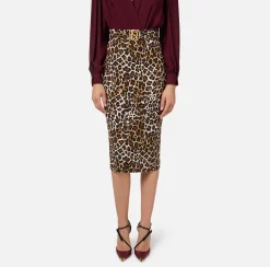 Elisabetta Franchi Skirts|Animalier crêpe midi skirt