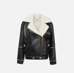 Elisabetta Franchi Coats And Jackets|Aviator faux leather jacket Black