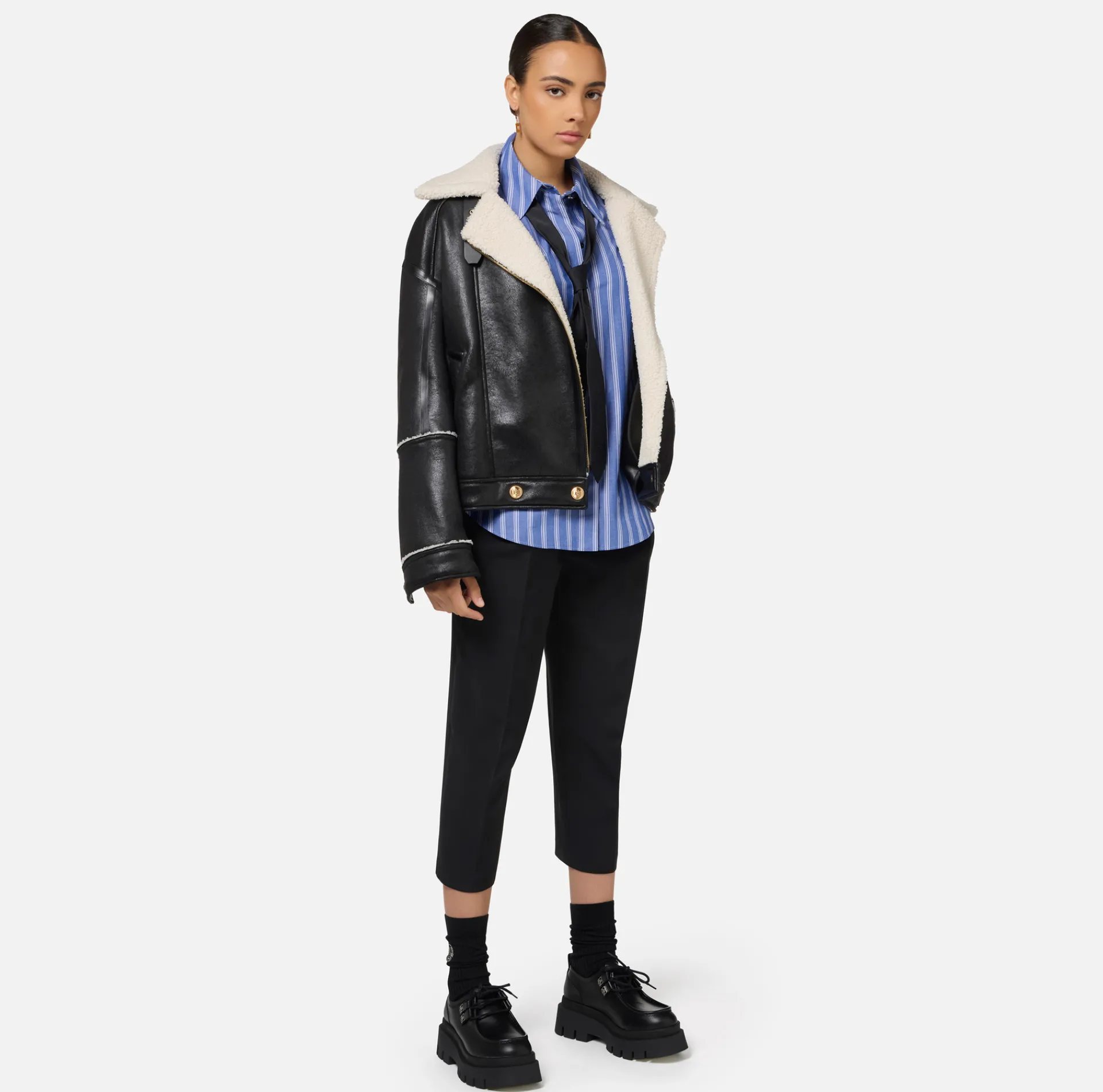 Elisabetta Franchi Coats And Jackets|Aviator faux leather jacket Black