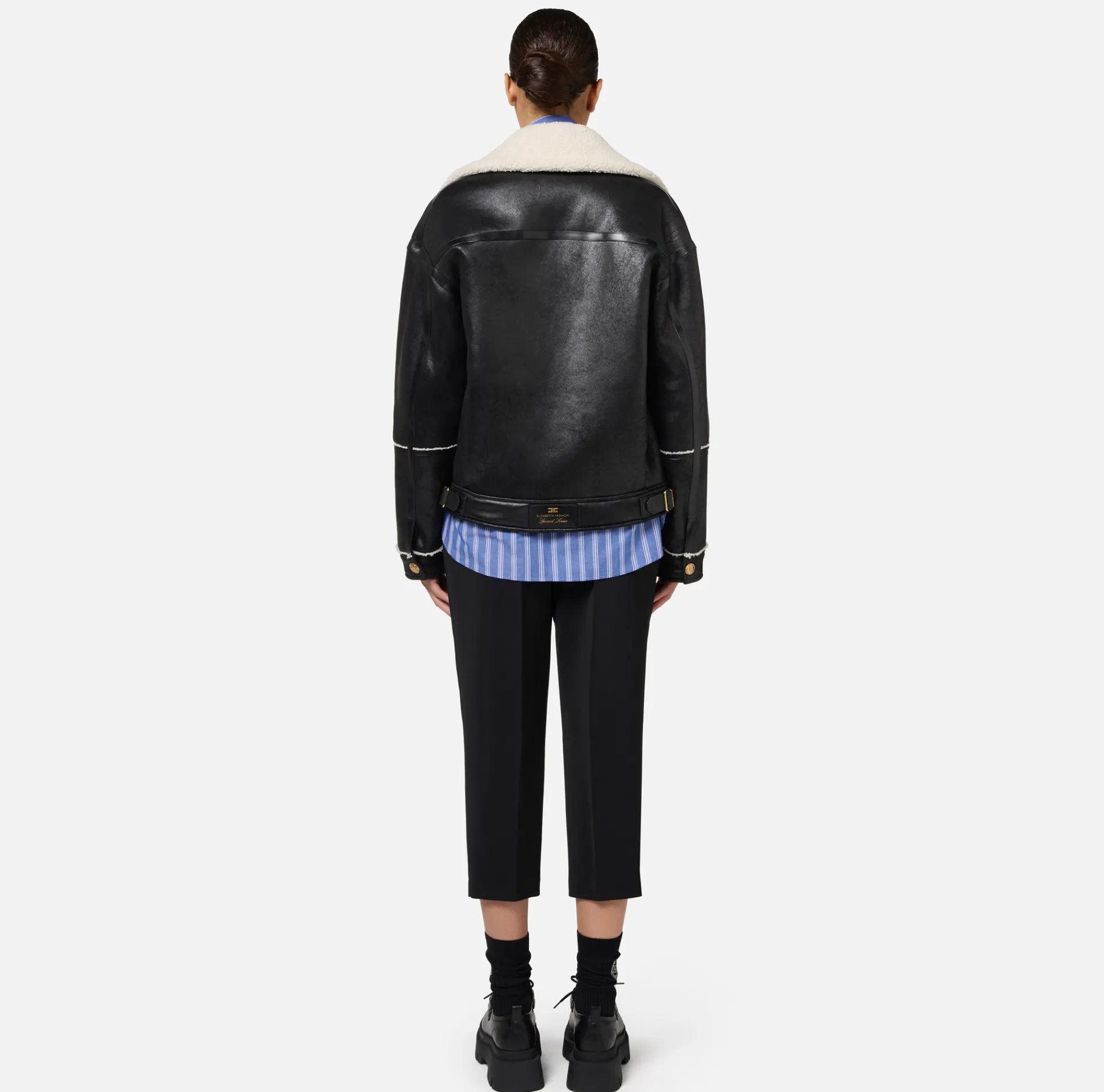 Elisabetta Franchi Coats And Jackets|Aviator faux leather jacket Black