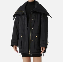 Elisabetta Franchi Coats And Jackets|Aviator type oversized down jacket in satin nylon Black