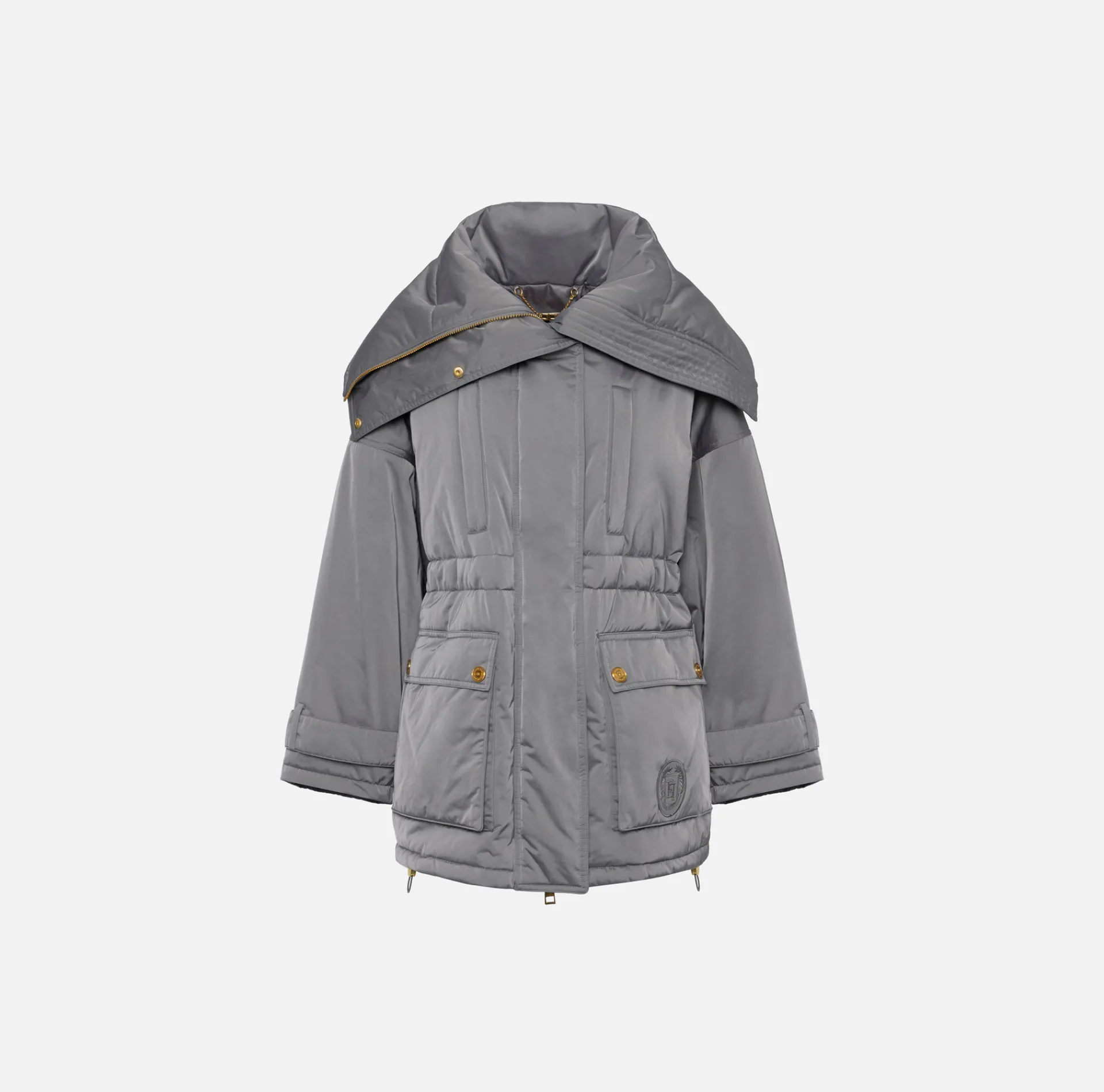 Elisabetta Franchi Coats And Jackets|Aviator type oversized down jacket in satin nylon Steel