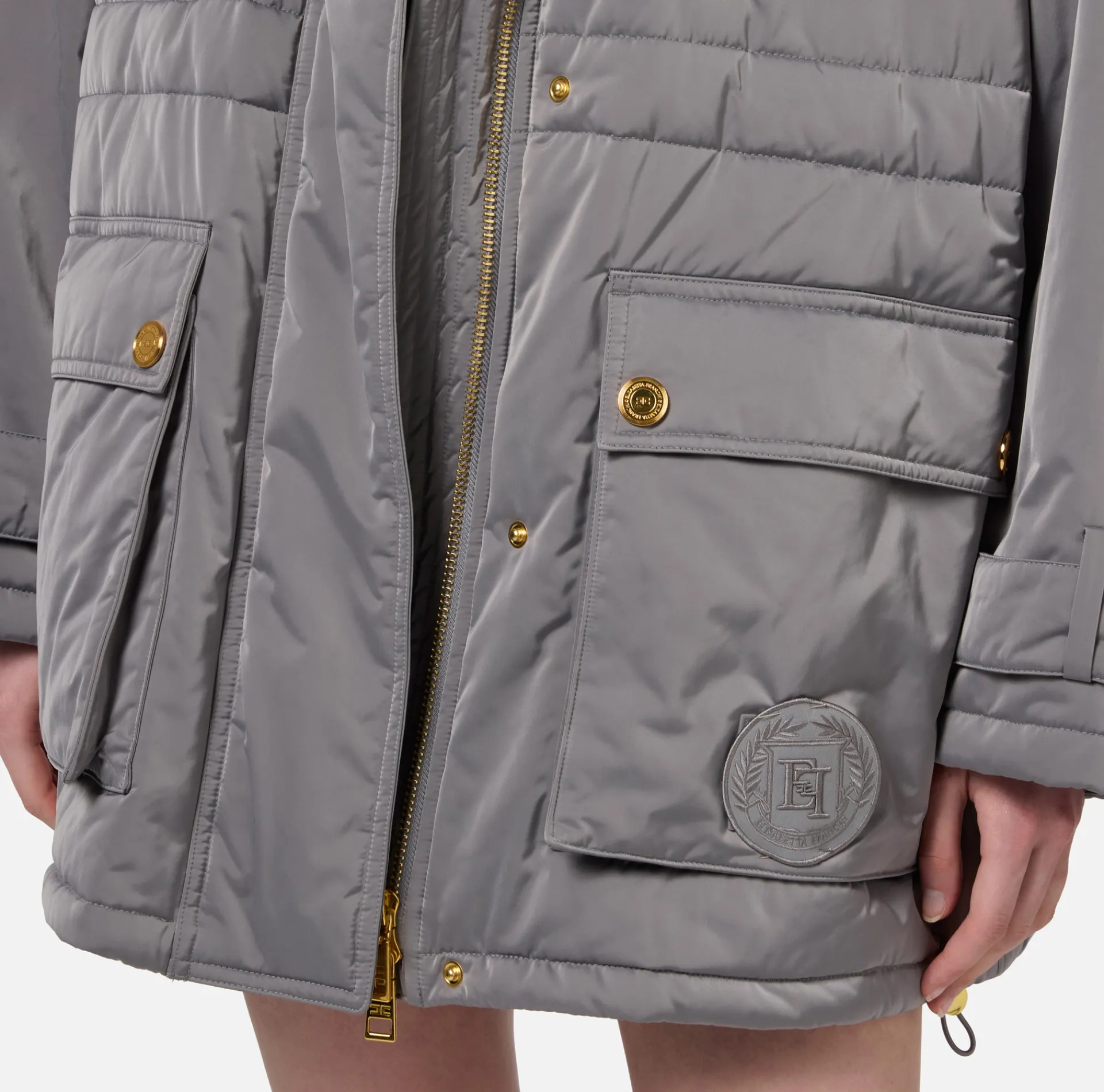 Elisabetta Franchi Coats And Jackets|Aviator type oversized down jacket in satin nylon Steel
