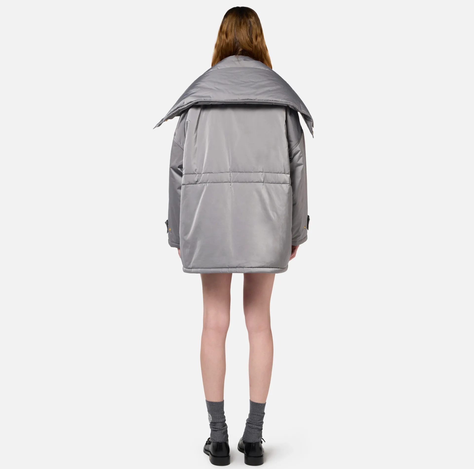 Elisabetta Franchi Coats And Jackets|Aviator type oversized down jacket in satin nylon Steel