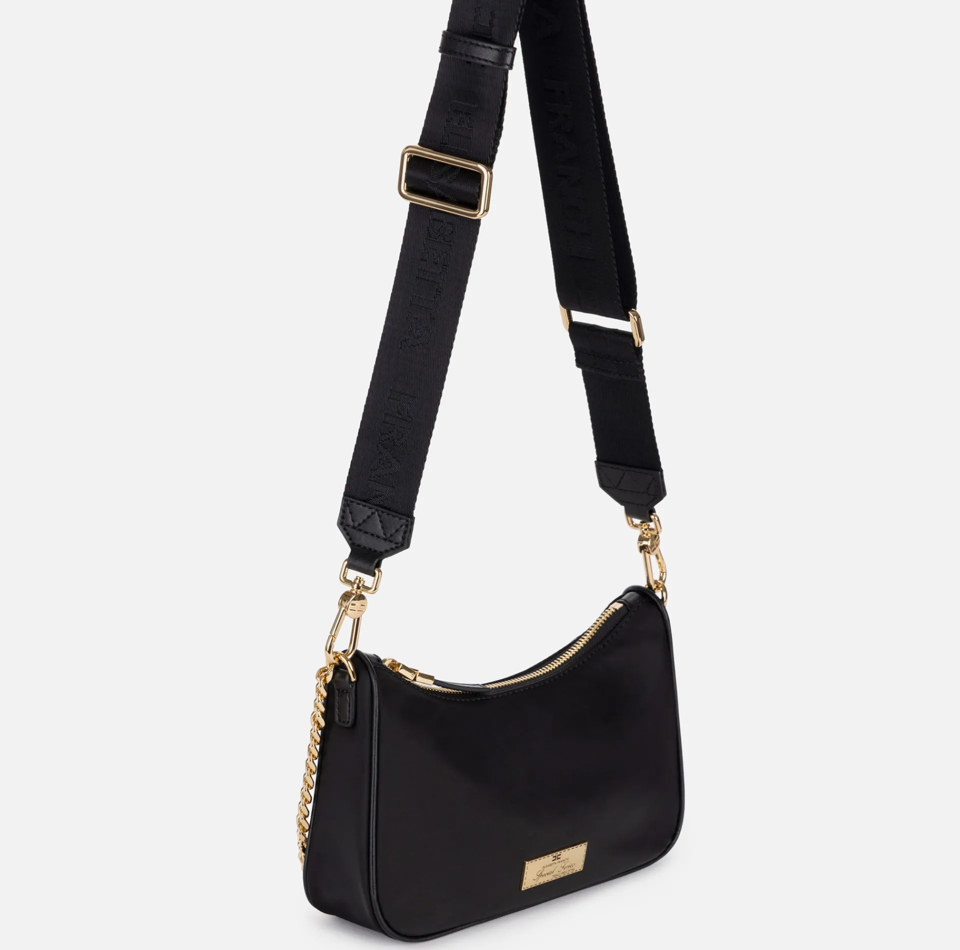 Elisabetta Franchi Shoulder Bags|Bag with double shoulder strap and logo Black