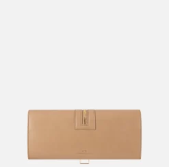 Elisabetta Franchi Clutch|Baguette bag in leather-effect material with zip Camel