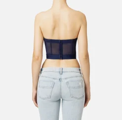 Elisabetta Franchi Top And T-Shirts|Balconette top in crêpe and tulle fabric with elastic band Navy