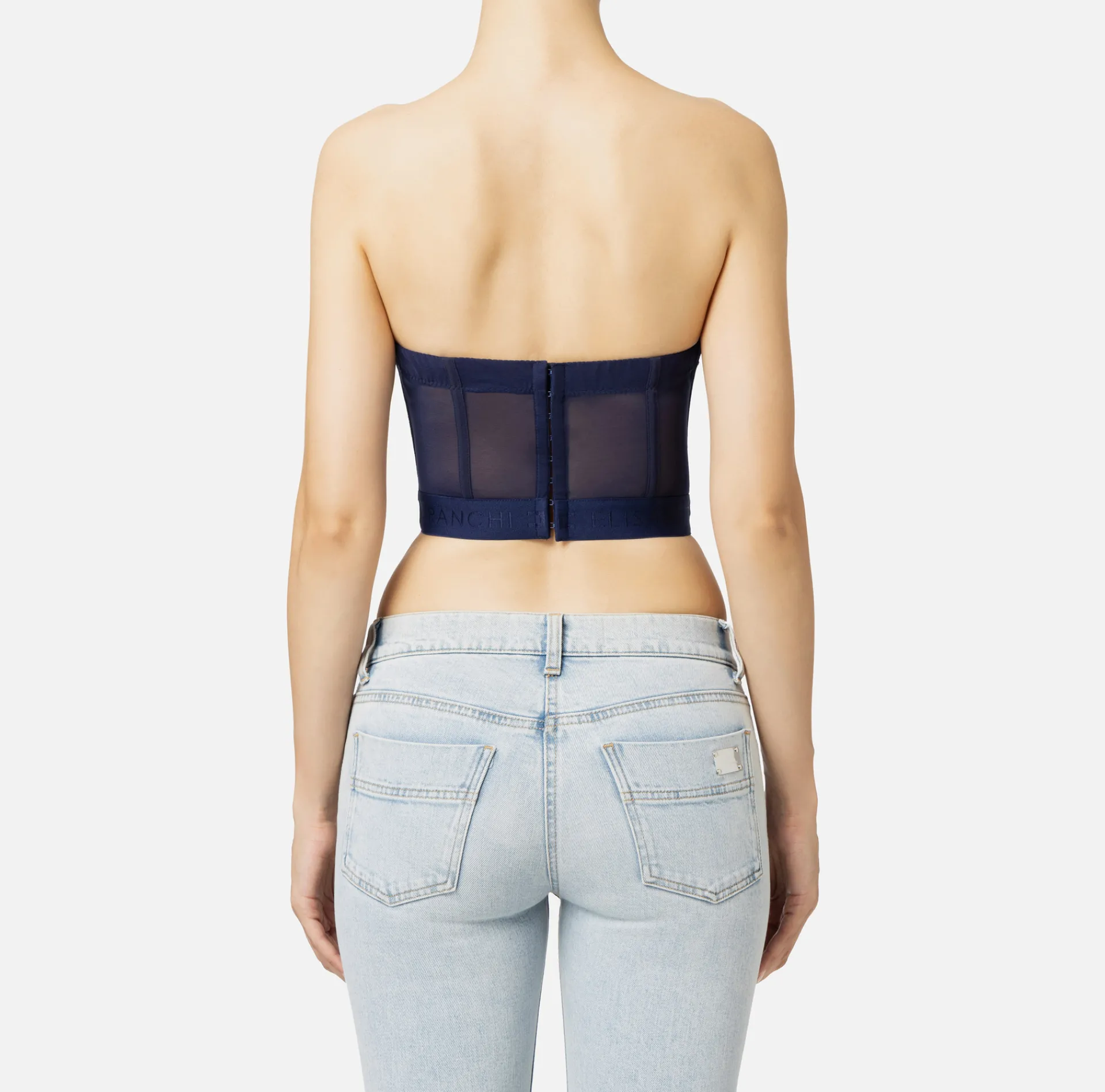 Elisabetta Franchi Top And T-Shirts|Balconette top in crêpe and tulle fabric with elastic band Navy