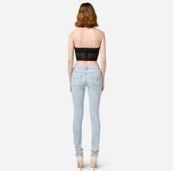 Elisabetta Franchi Top And T-Shirts|Balconette top in crêpe and tulle fabric with elastic band Black