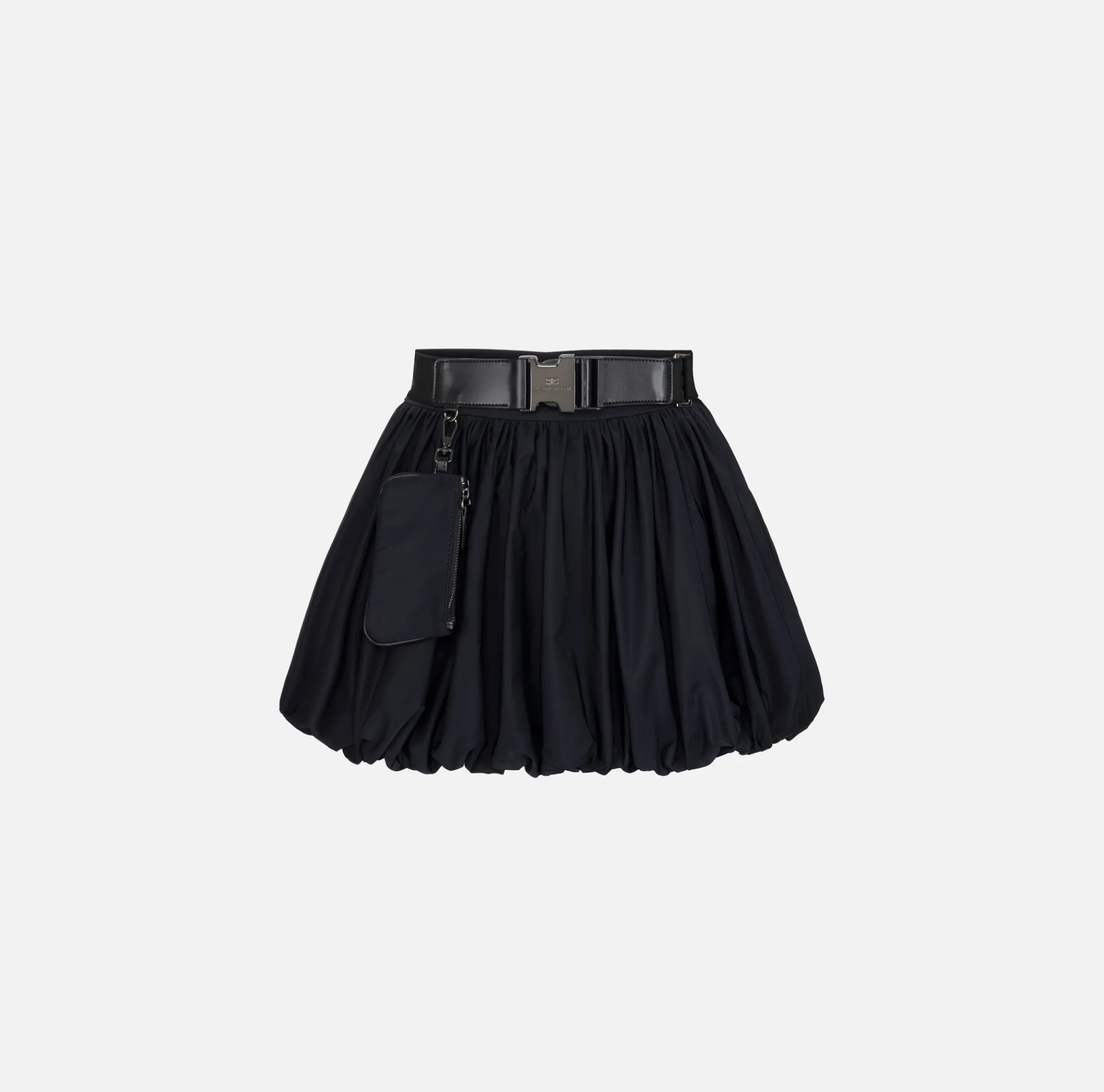 Elisabetta Franchi Skirts|Balloon miniskirt in technical nylon with belt Black