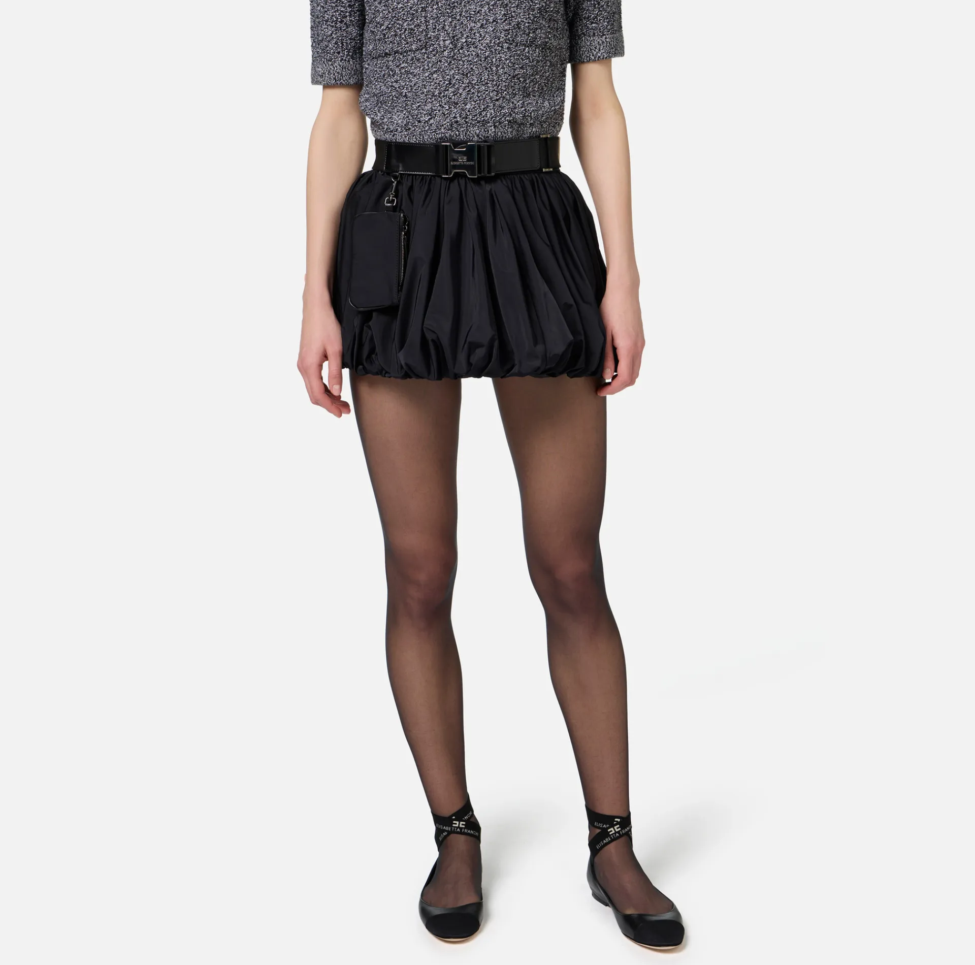 Elisabetta Franchi Skirts|Balloon miniskirt in technical nylon with belt Black