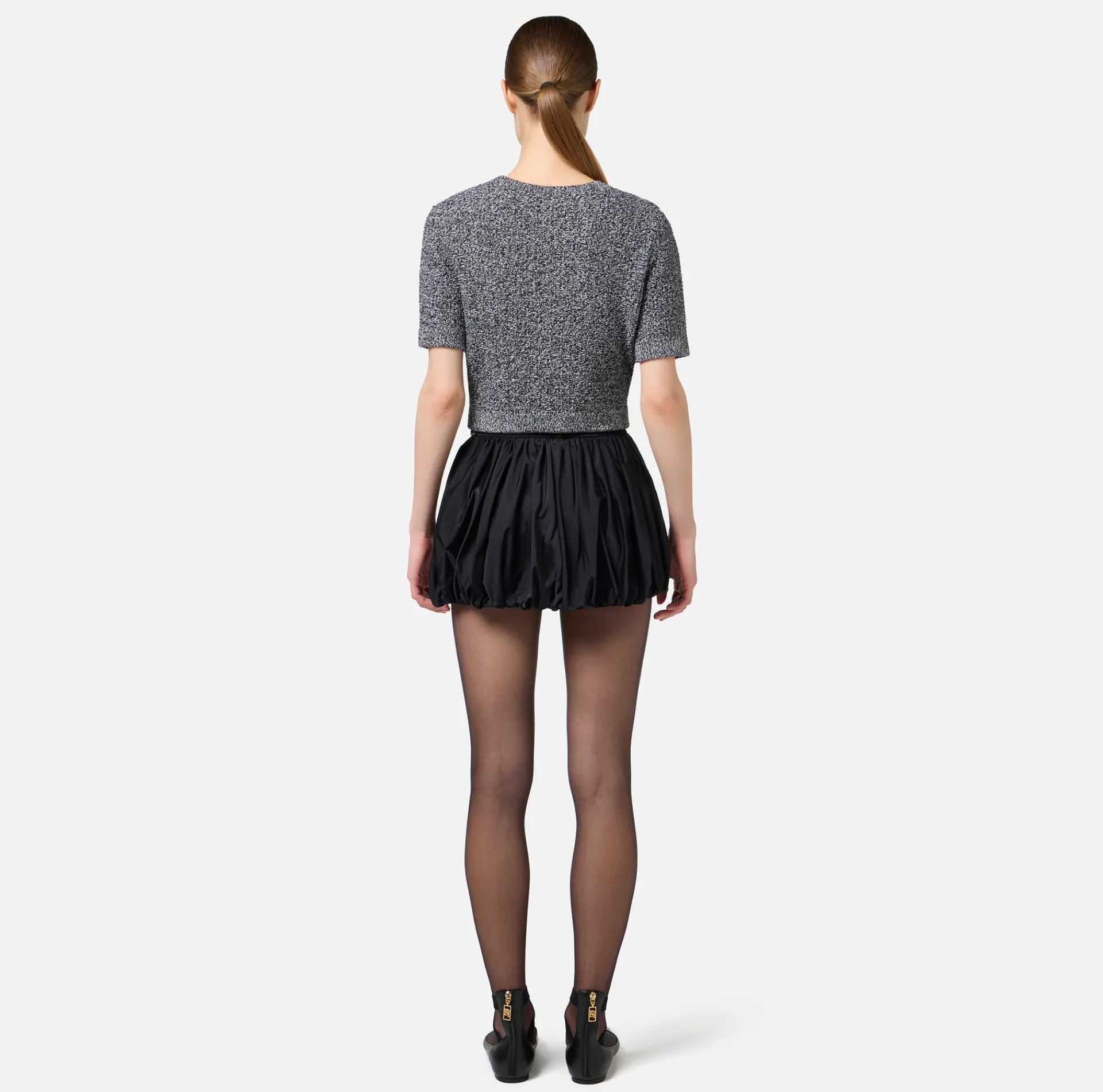 Elisabetta Franchi Skirts|Balloon miniskirt in technical nylon with belt Black
