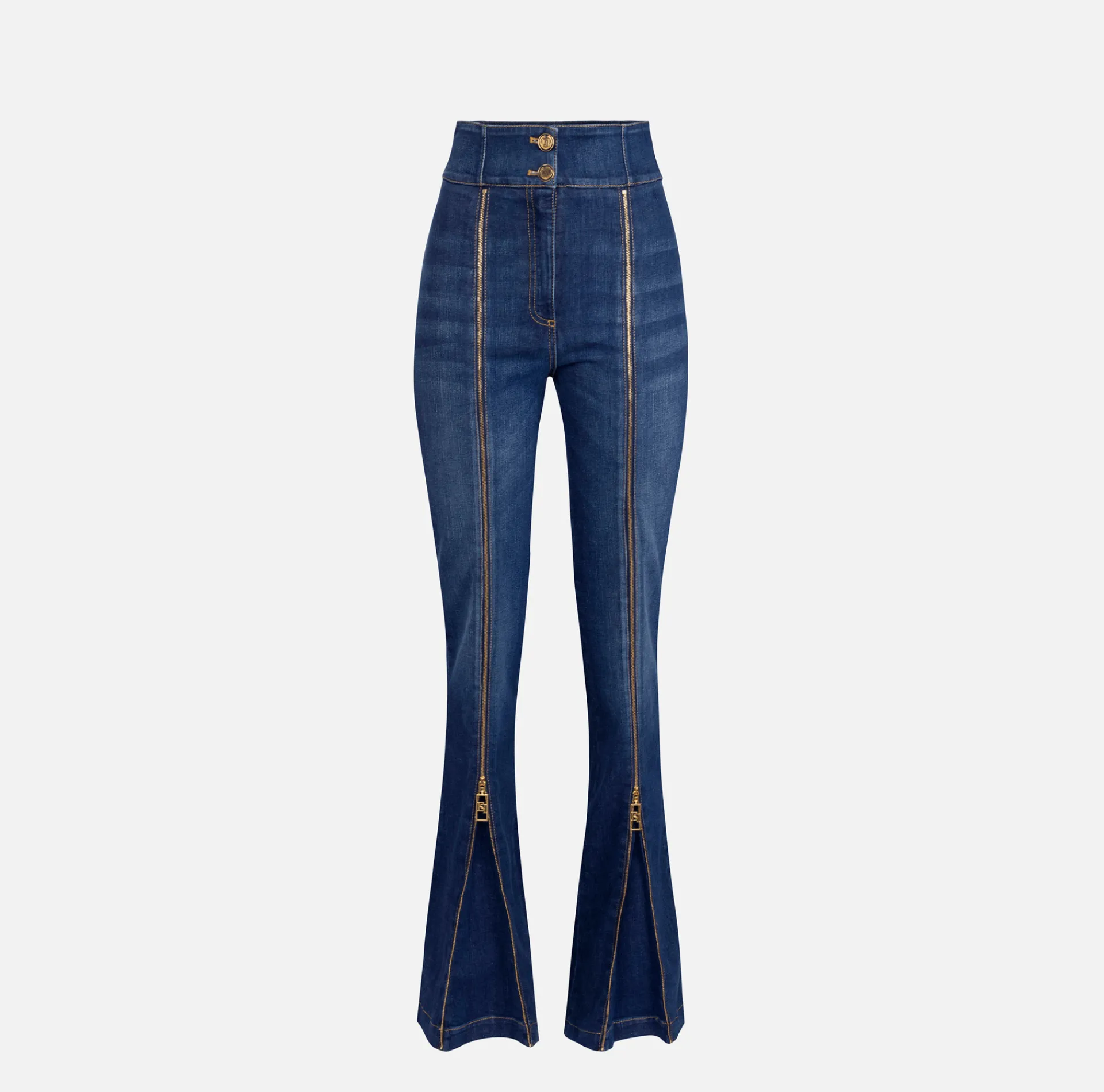 Elisabetta Franchi Jeans|Bell-bottom cotton jeans with zip DenimBlue