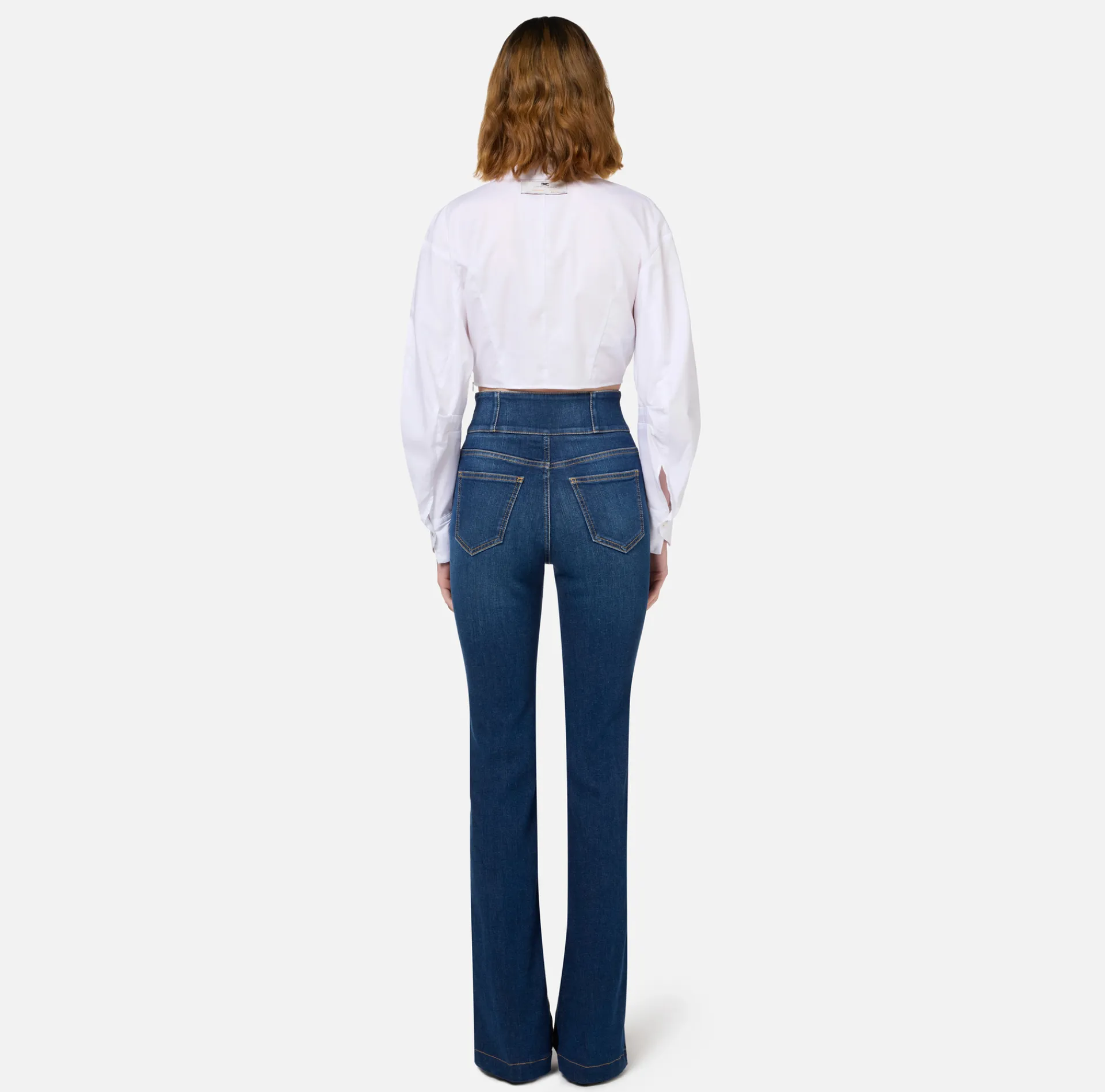 Elisabetta Franchi Jeans|Bell-bottom cotton jeans with zip DenimBlue