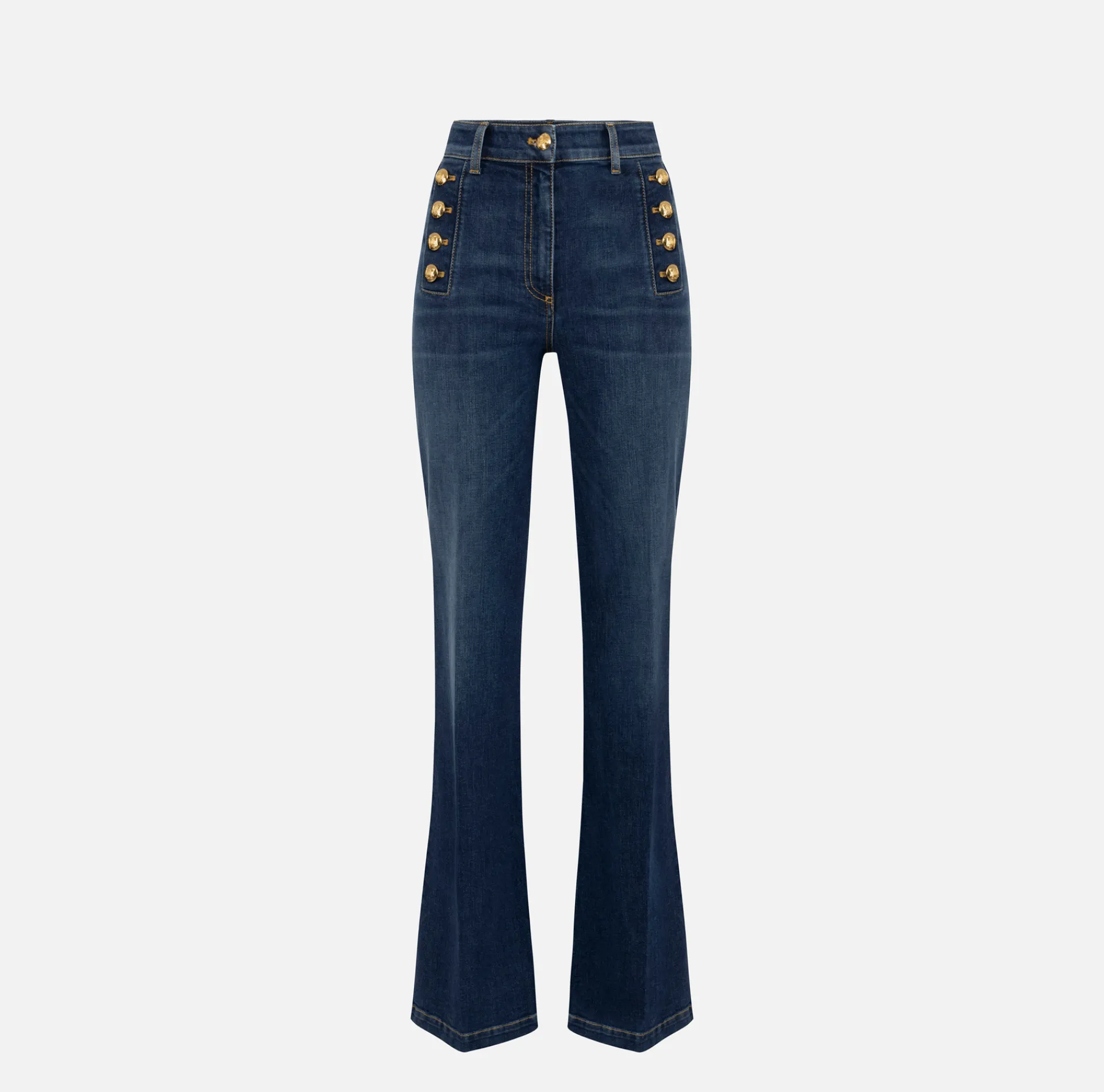 Elisabetta Franchi Jeans|Bell-bottom stretch cotton jeans with side button placket