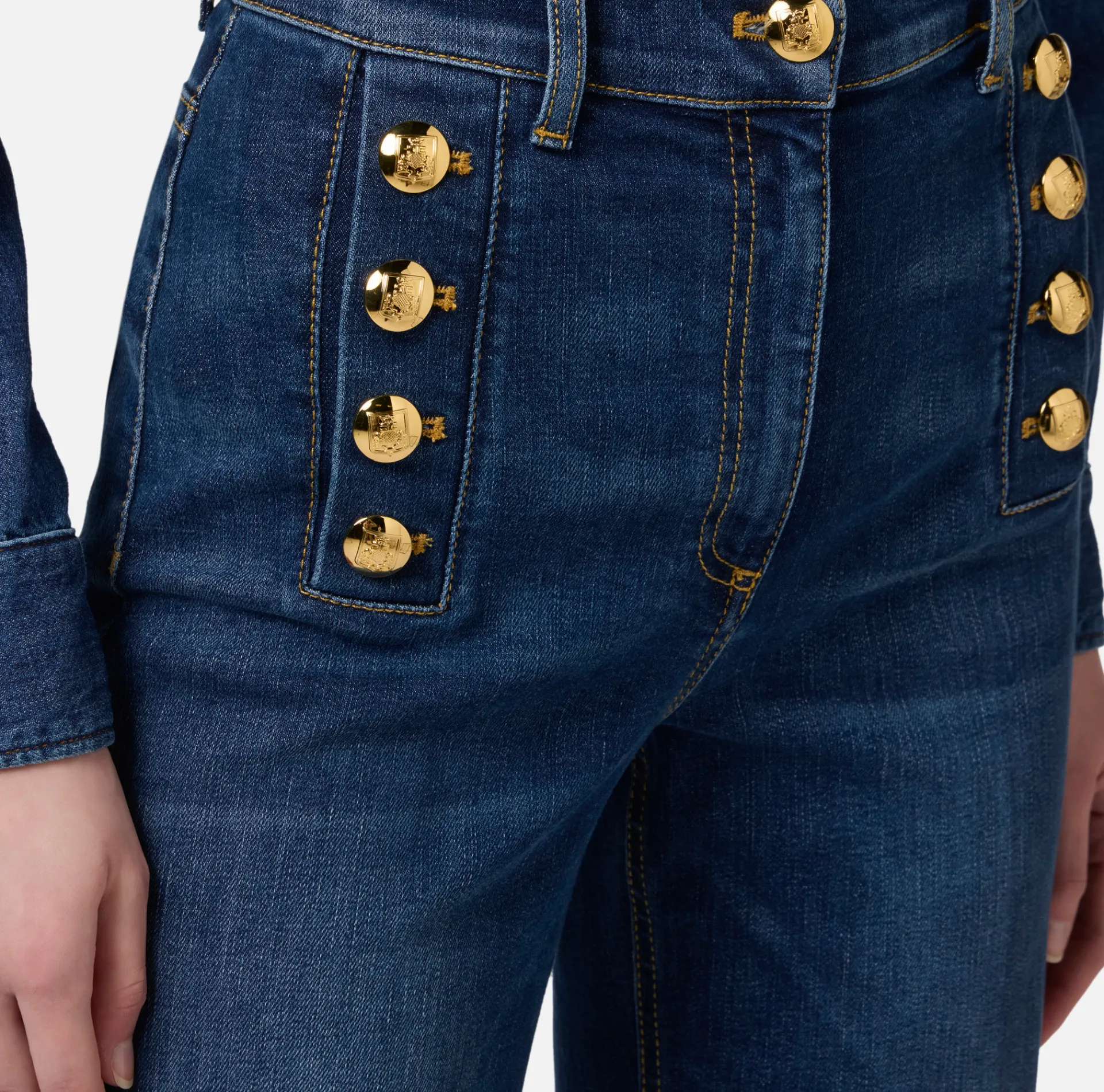 Elisabetta Franchi Jeans|Bell-bottom stretch cotton jeans with side button placket