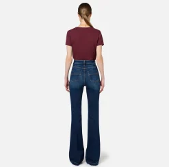 Elisabetta Franchi Jeans|Bell-bottom stretch cotton jeans with ribs DenimBlue