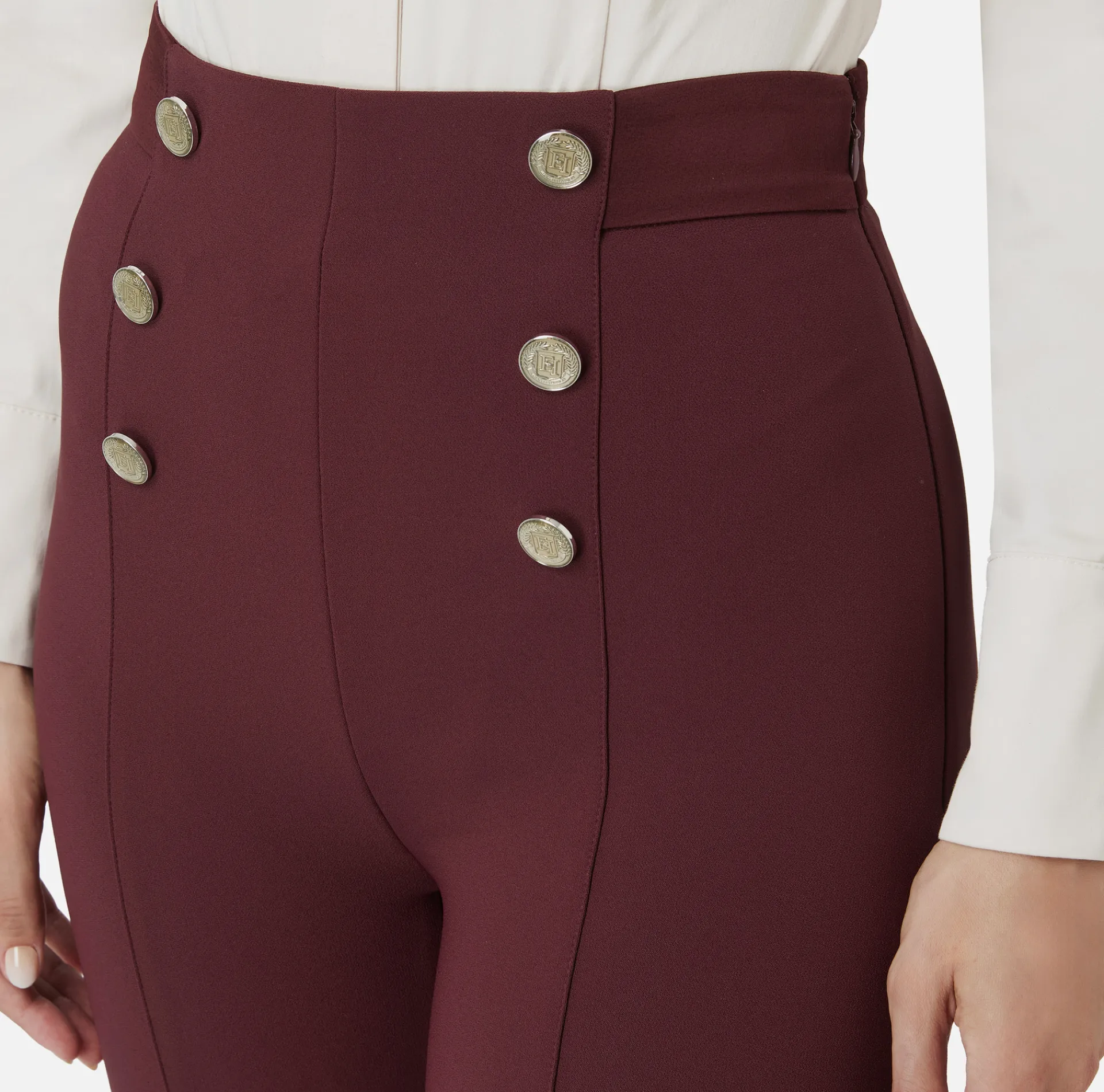 Elisabetta Franchi Trousers And Shorts|Bell-bottom trousers in crêpe fabric with satin waistband RougeNoir