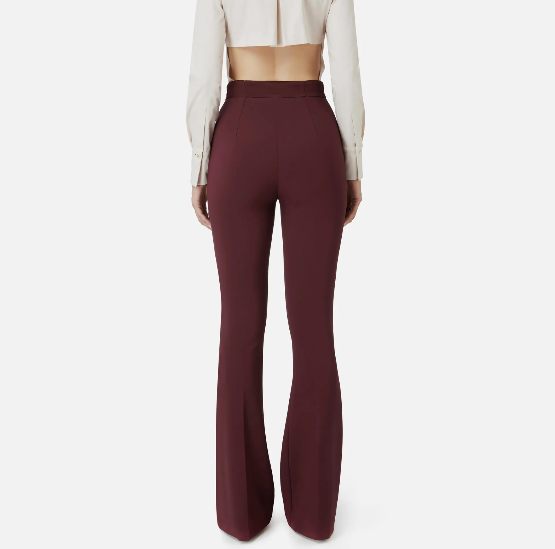 Elisabetta Franchi Trousers And Shorts|Bell-bottom trousers in crêpe fabric with satin waistband RougeNoir
