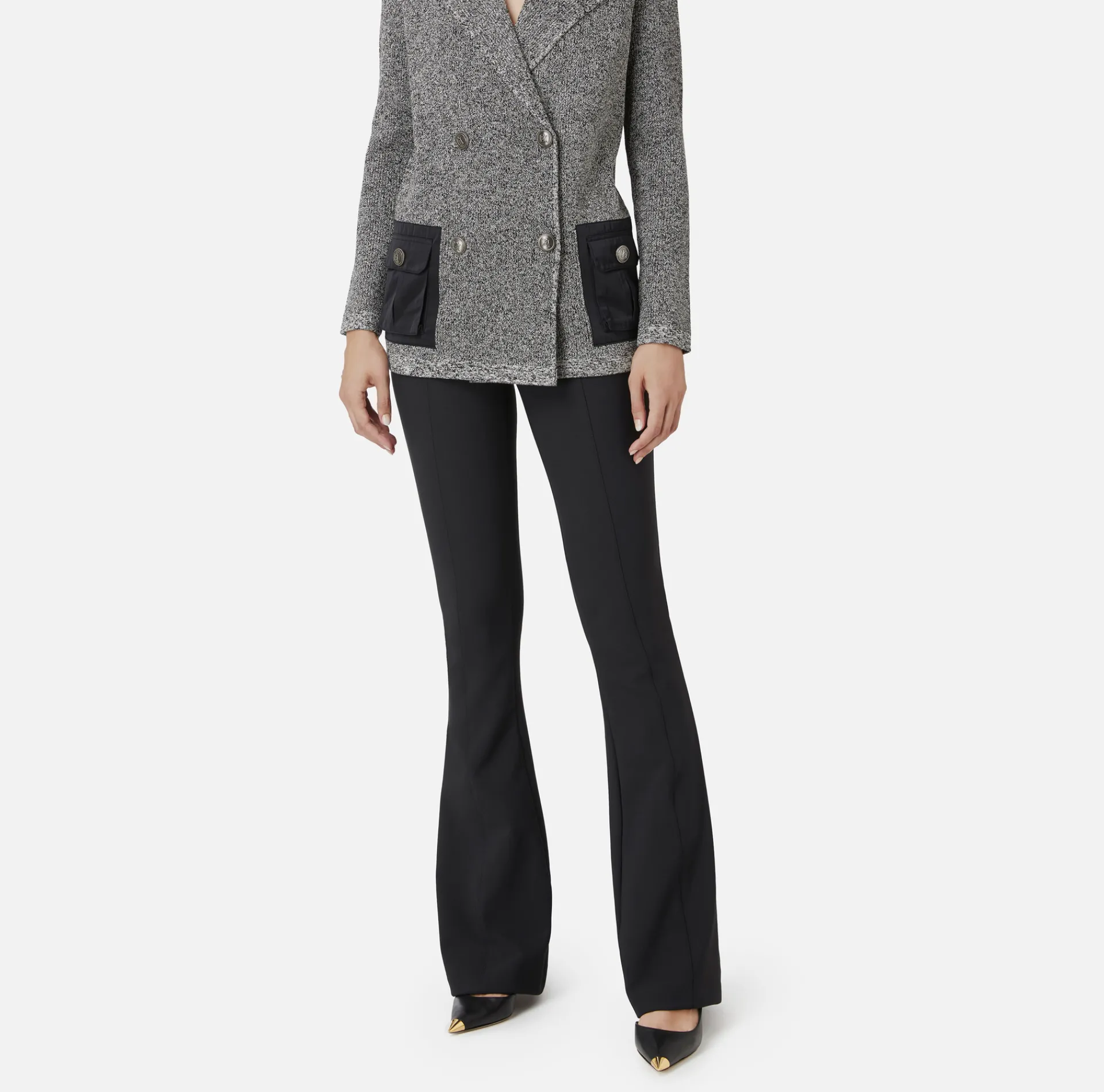 Elisabetta Franchi Trousers And Shorts|Bell-bottom trousers in crêpe fabric with satin waistband Black
