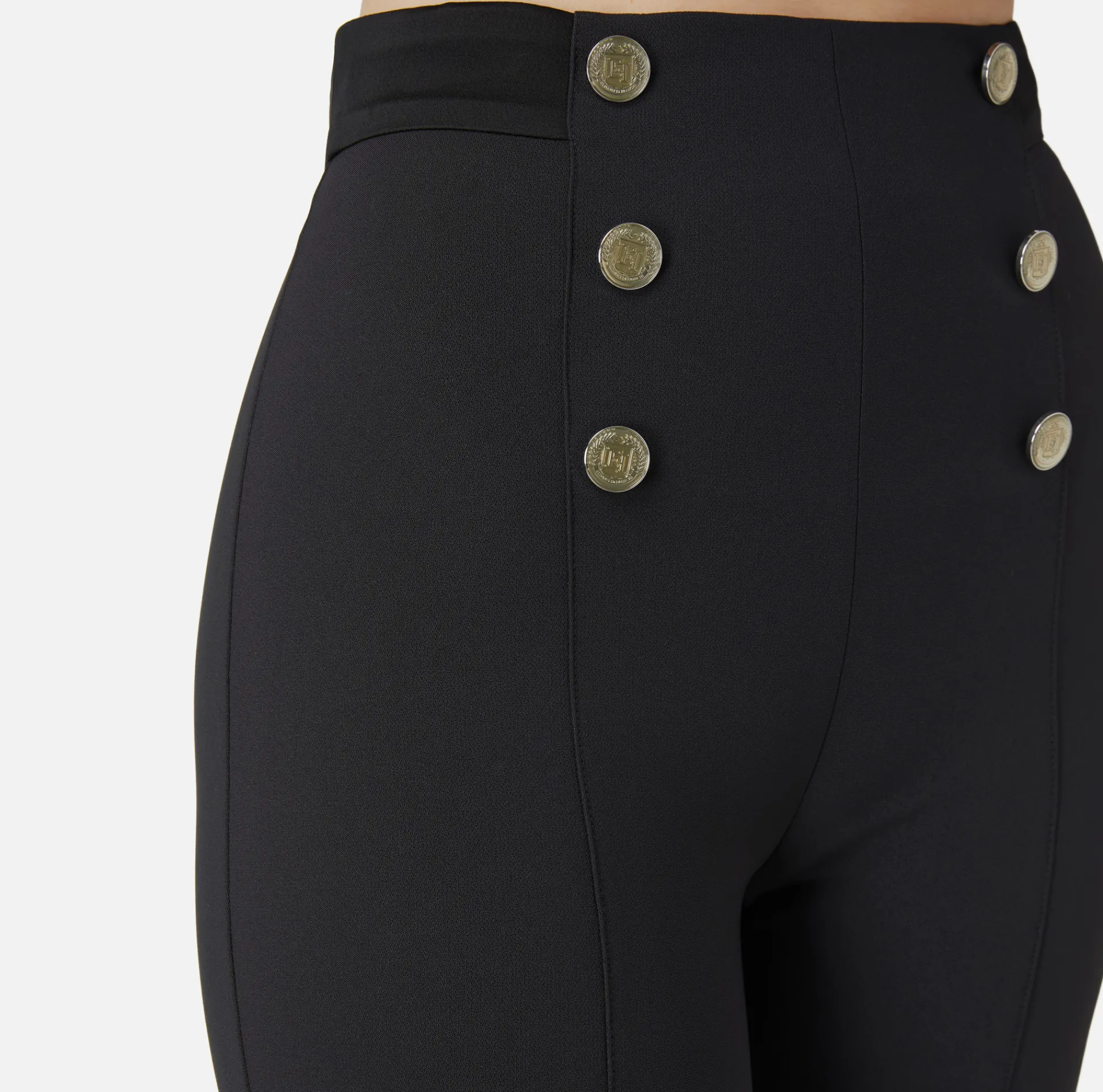 Elisabetta Franchi Trousers And Shorts|Bell-bottom trousers in crêpe fabric with satin waistband Black