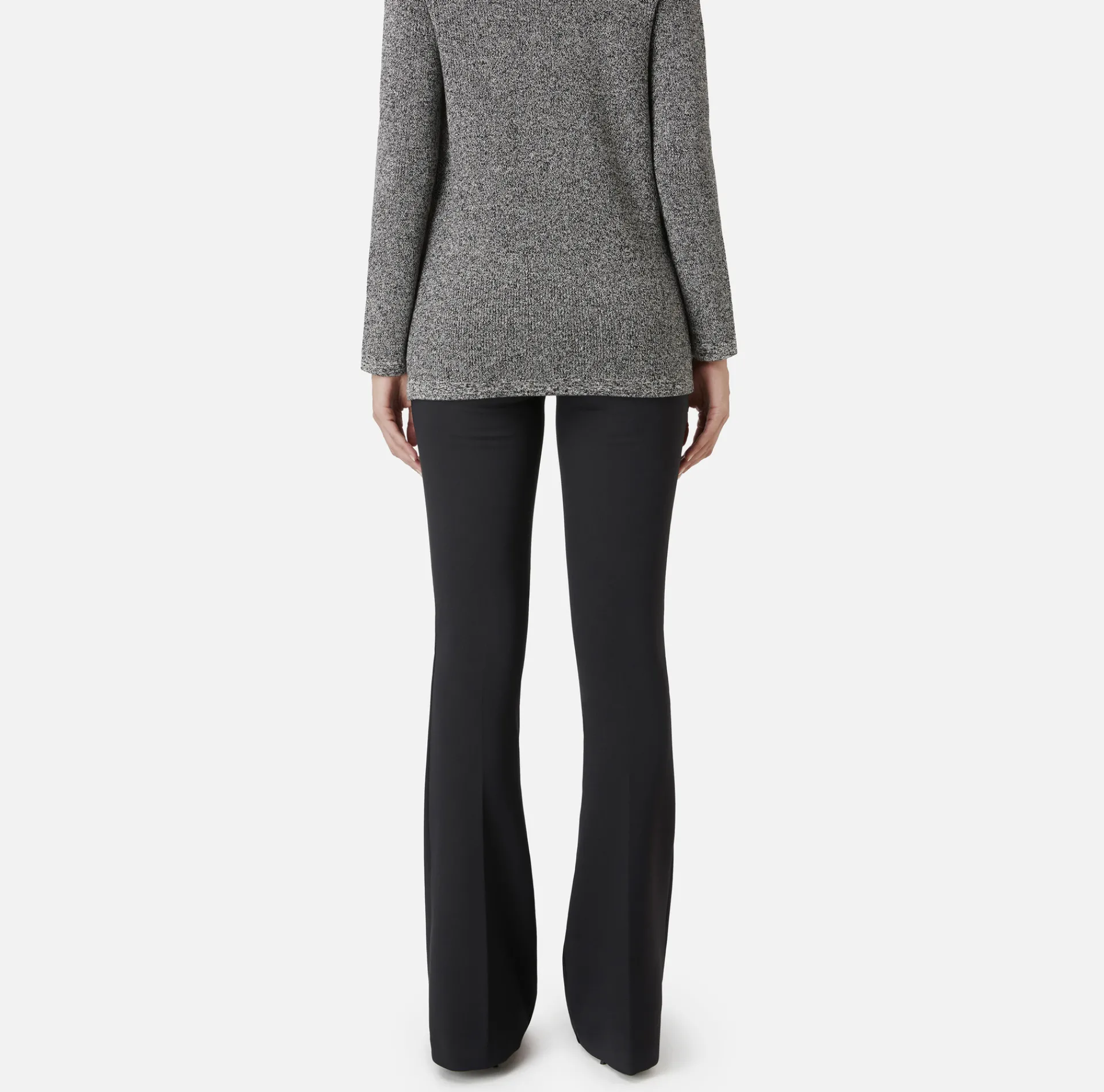 Elisabetta Franchi Trousers And Shorts|Bell-bottom trousers in crêpe fabric with satin waistband Black