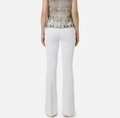 Elisabetta Franchi Trousers And Shorts|Bell-bottom trousers in crêpe fabric with satin waistband Ivory