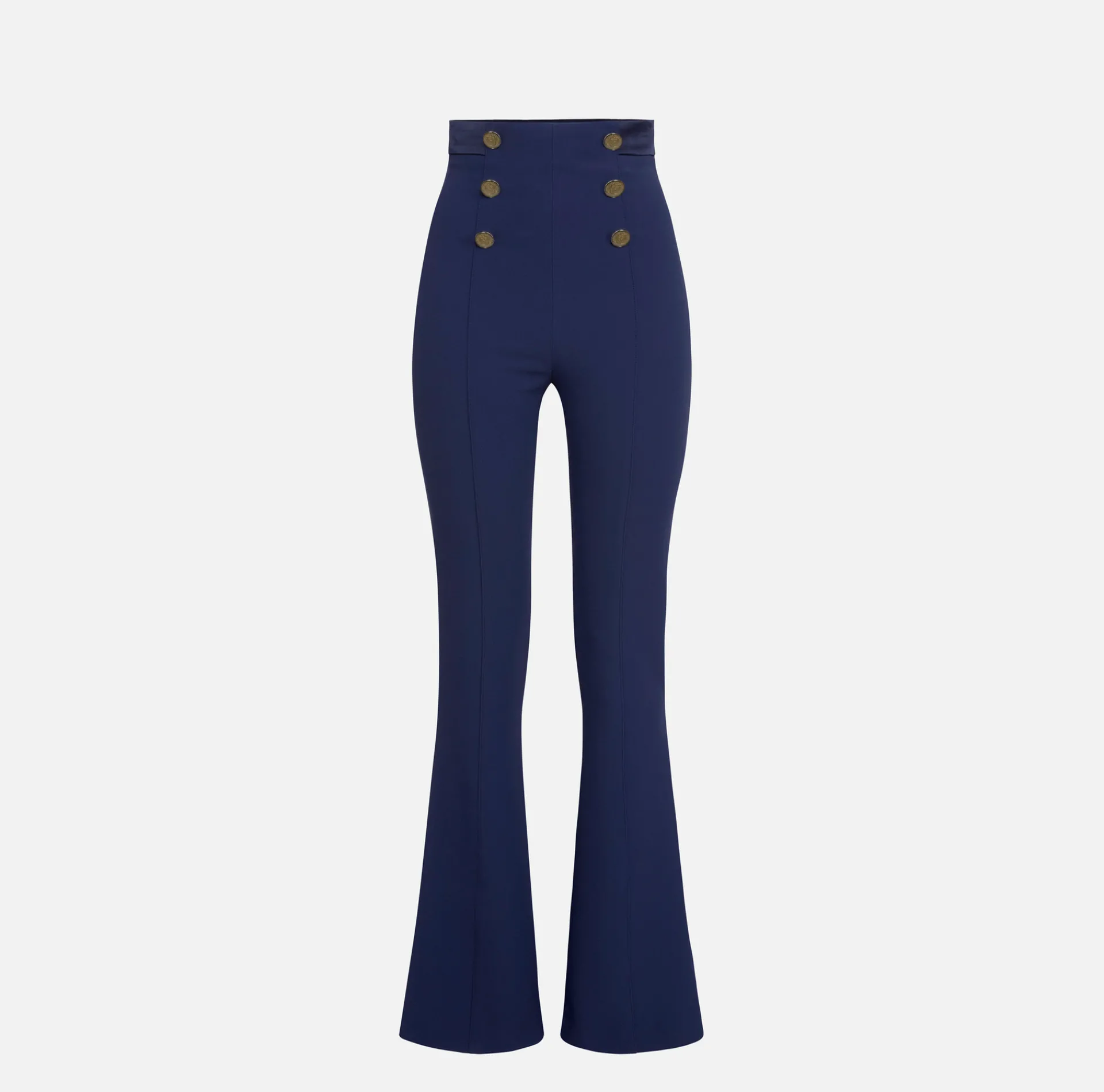 Elisabetta Franchi Trousers And Shorts|Bell-bottom trousers in crêpe fabric with satin waistband Navy