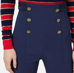 Elisabetta Franchi Trousers And Shorts|Bell-bottom trousers in crêpe fabric with satin waistband Navy