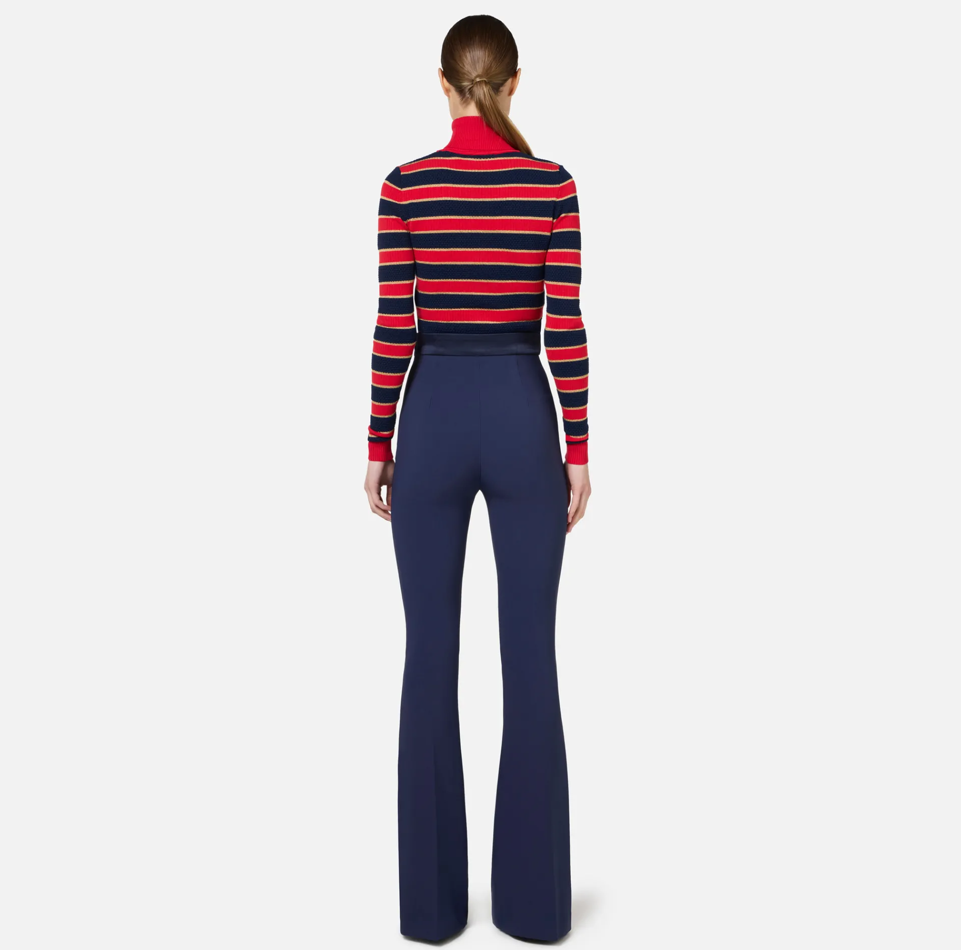 Elisabetta Franchi Trousers And Shorts|Bell-bottom trousers in crêpe fabric with satin waistband Navy