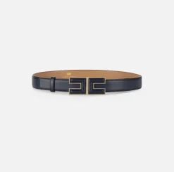 Elisabetta Franchi Belts|Belt in synthetic material with leather effect and logo buckle Navy