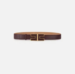 Elisabetta Franchi Belts|Belt in synthetic material with leather effect and logo buckle RougeNoir