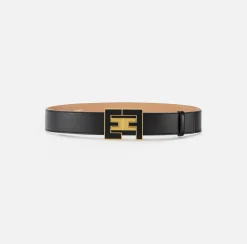 Elisabetta Franchi Belts|Belt in synthetic material with leather effect and logo plaque Black