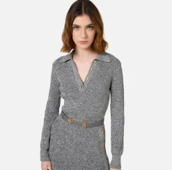 Elisabetta Franchi Belts|Belt in synthetic material with leather effect and logo loops Steel