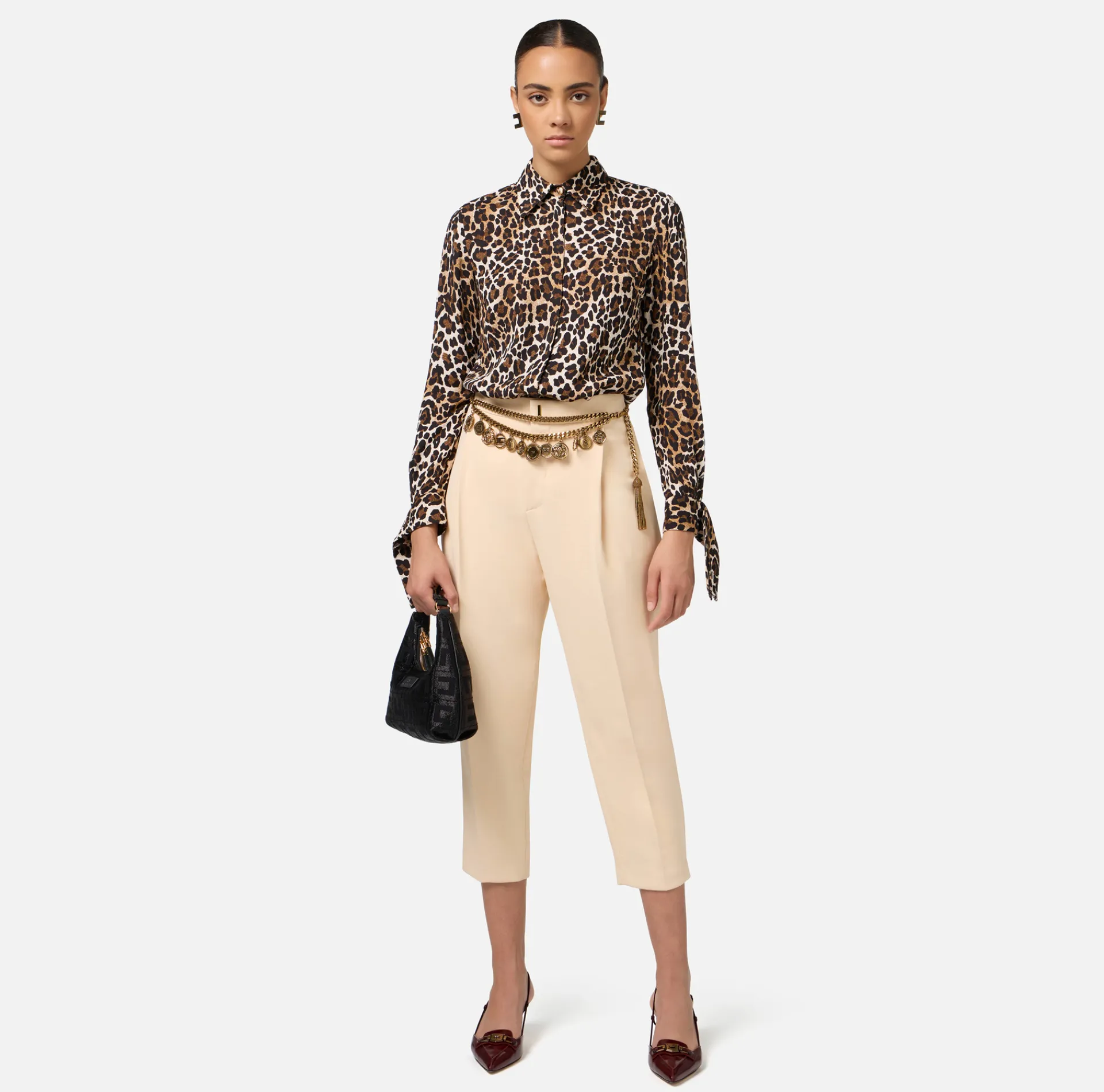 Elisabetta Franchi Shirts And Blouses|Blouse in animalier georgette fabric with ribbon cuffs Animalprint