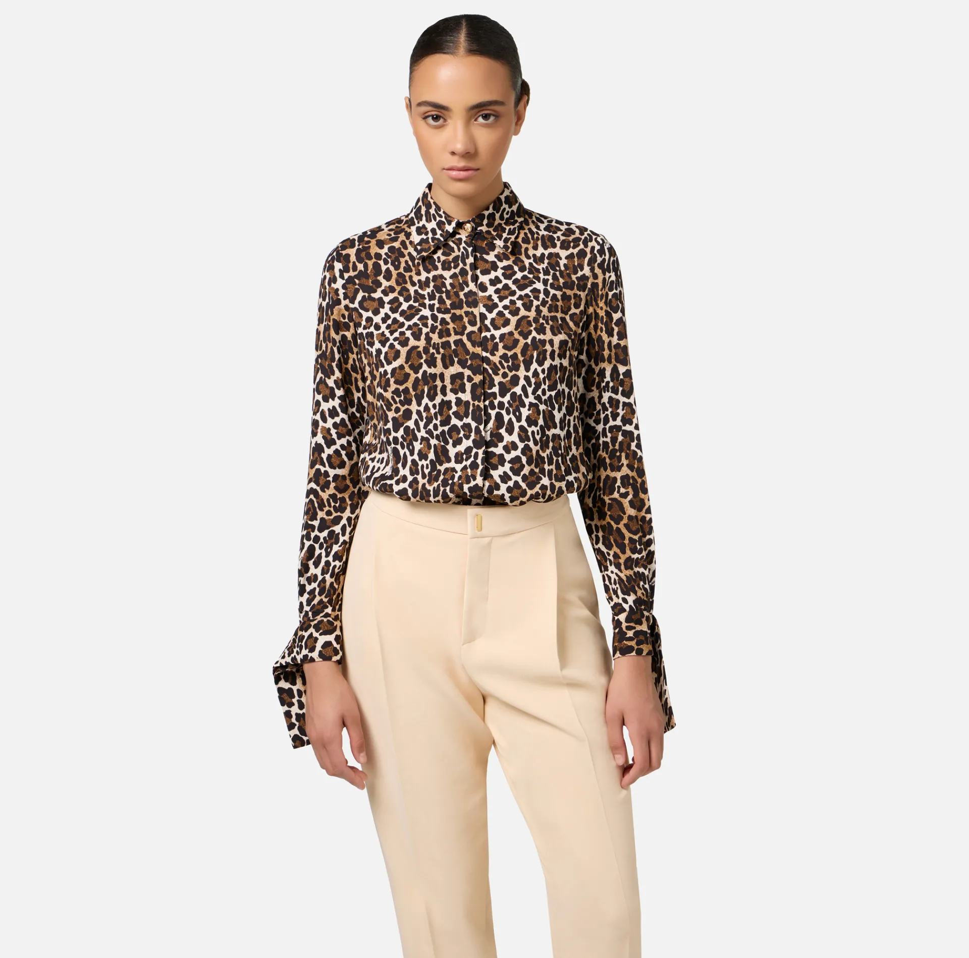Elisabetta Franchi Shirts And Blouses|Blouse in animalier georgette fabric with ribbon cuffs Animalprint