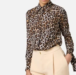 Elisabetta Franchi Shirts And Blouses|Blouse in animalier georgette fabric with ribbon cuffs Animalprint