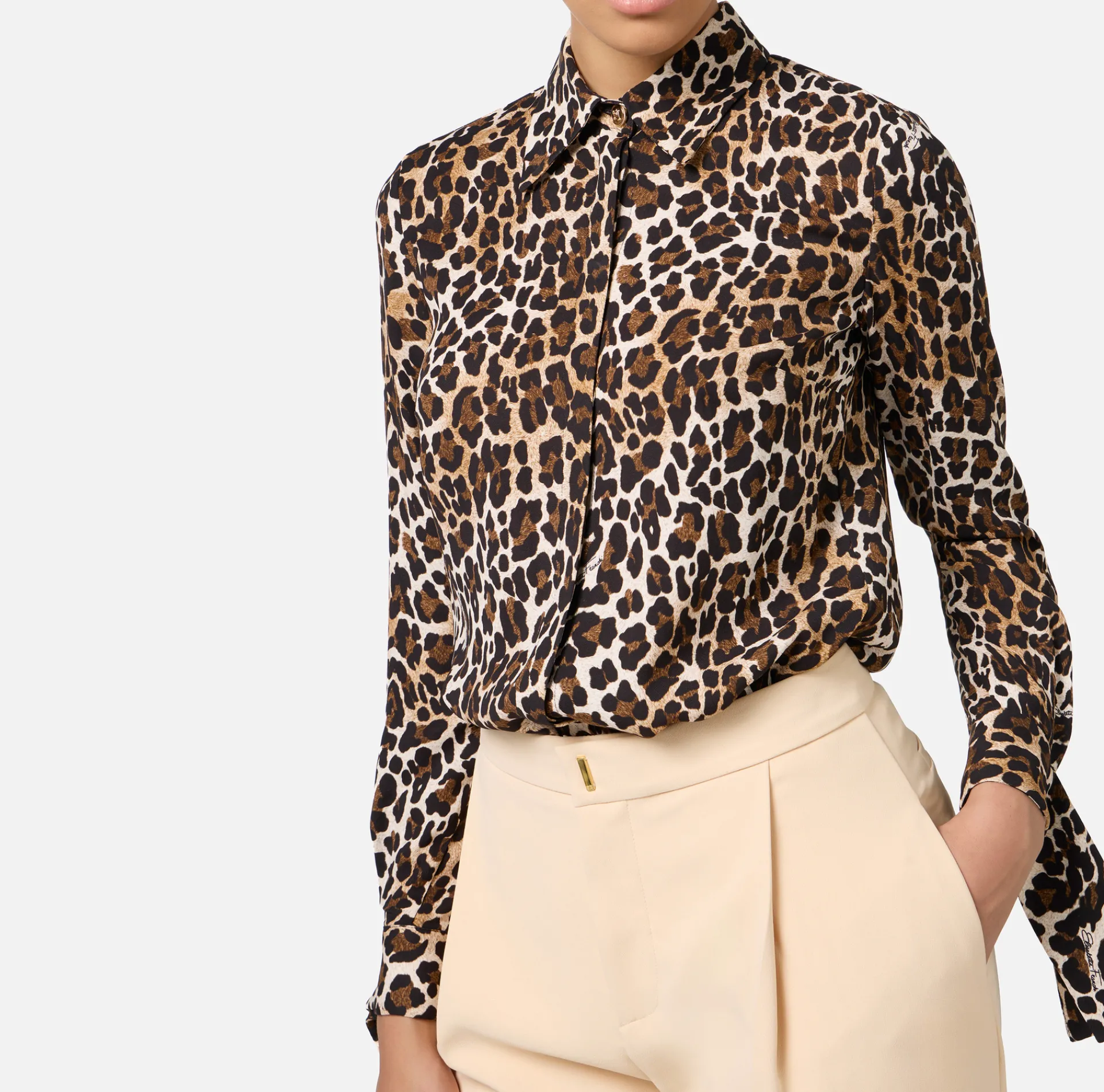 Elisabetta Franchi Shirts And Blouses|Blouse in animalier georgette fabric with ribbon cuffs Animalprint