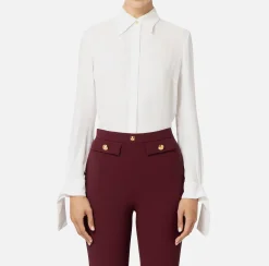 Elisabetta Franchi Shirts And Blouses|Blouse in georgette fabric with embroidered cuffs Ivory
