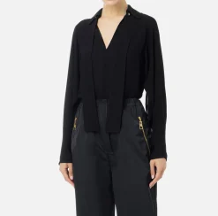Elisabetta Franchi Shirts And Blouses|Blouse in georgette fabric with foulard scarf Black