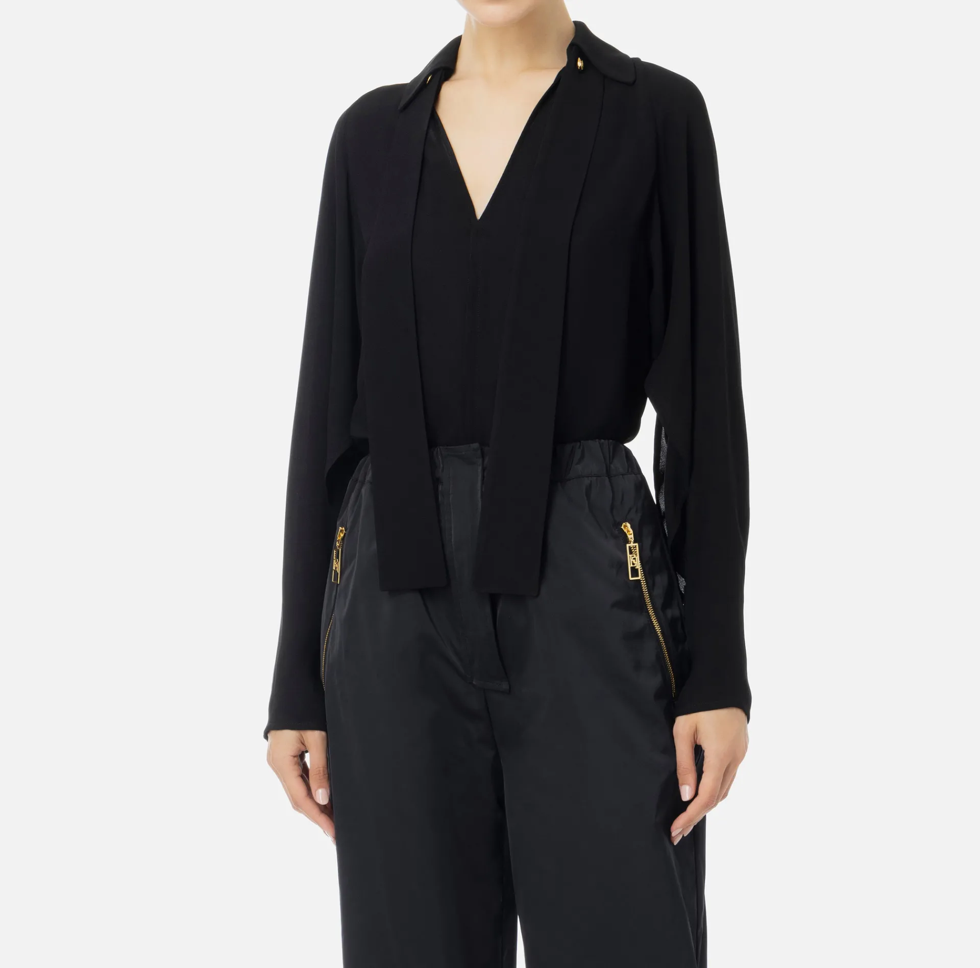 Elisabetta Franchi Shirts And Blouses|Blouse in georgette fabric with foulard scarf Black