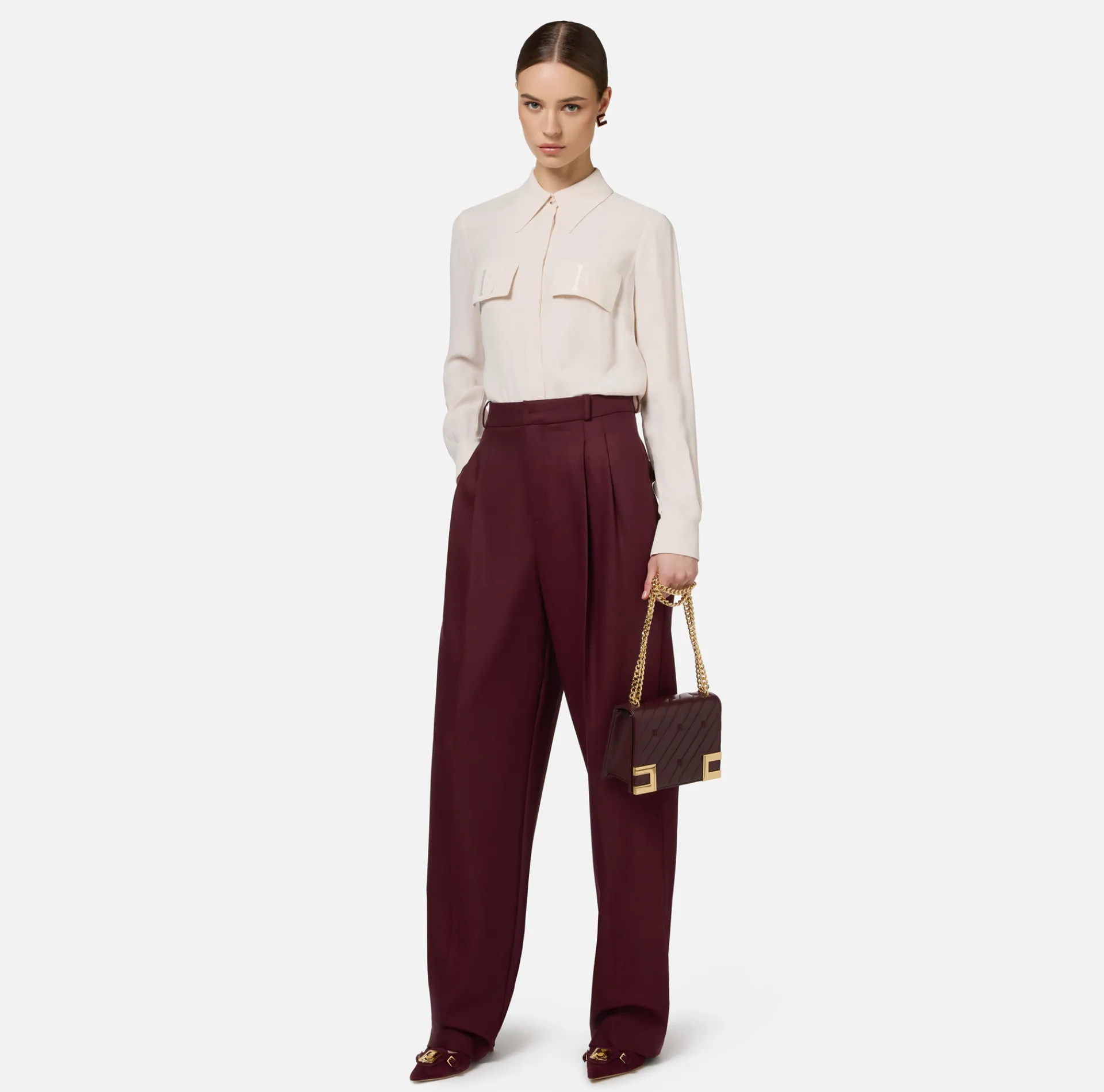 Elisabetta Franchi Shirts And Blouses|Blouse in georgette fabric with embroidered flaps Latex