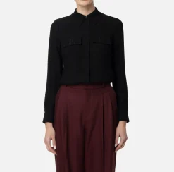 Elisabetta Franchi Shirts And Blouses|Blouse in georgette fabric with embroidered flaps Black