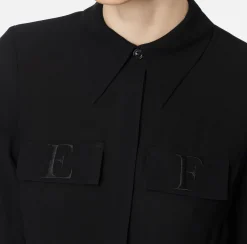 Elisabetta Franchi Shirts And Blouses|Blouse in georgette fabric with embroidered flaps Black