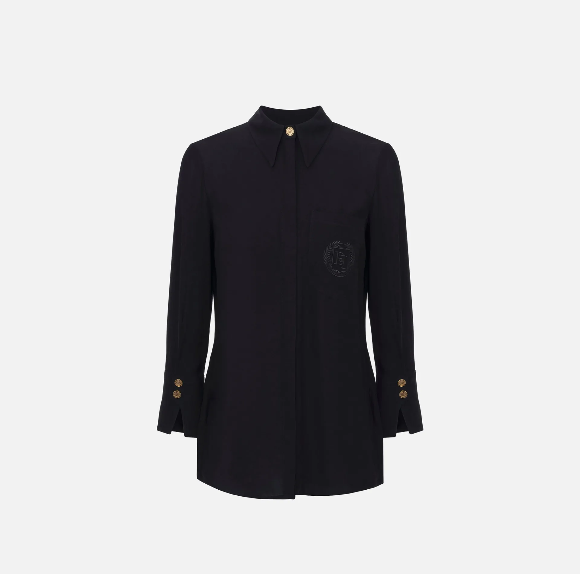 Elisabetta Franchi Shirts And Blouses|Blouse in georgette fabric with logo patch Black