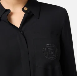 Elisabetta Franchi Shirts And Blouses|Blouse in georgette fabric with logo patch Black