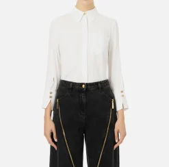 Elisabetta Franchi Shirts And Blouses|Blouse in georgette fabric with logo patch Ivory