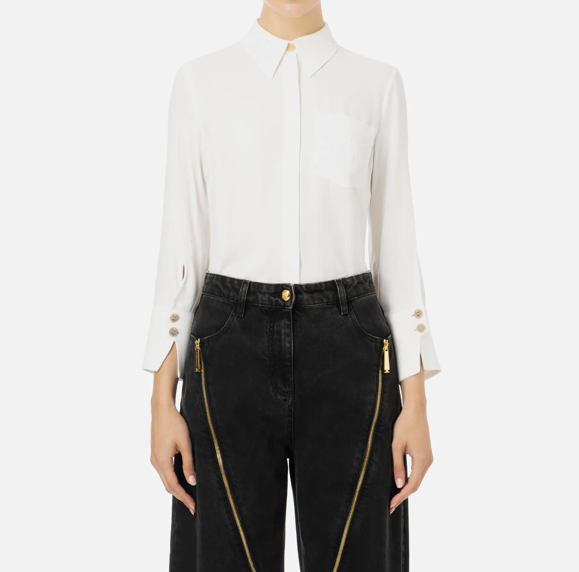 Elisabetta Franchi Shirts And Blouses|Blouse in georgette fabric with logo patch Ivory