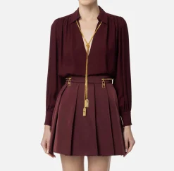 Elisabetta Franchi Shirts And Blouses|Blouse in georgette fabric with necklace and charms RougeNoir