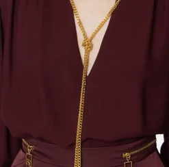 Elisabetta Franchi Shirts And Blouses|Blouse in georgette fabric with necklace and charms RougeNoir